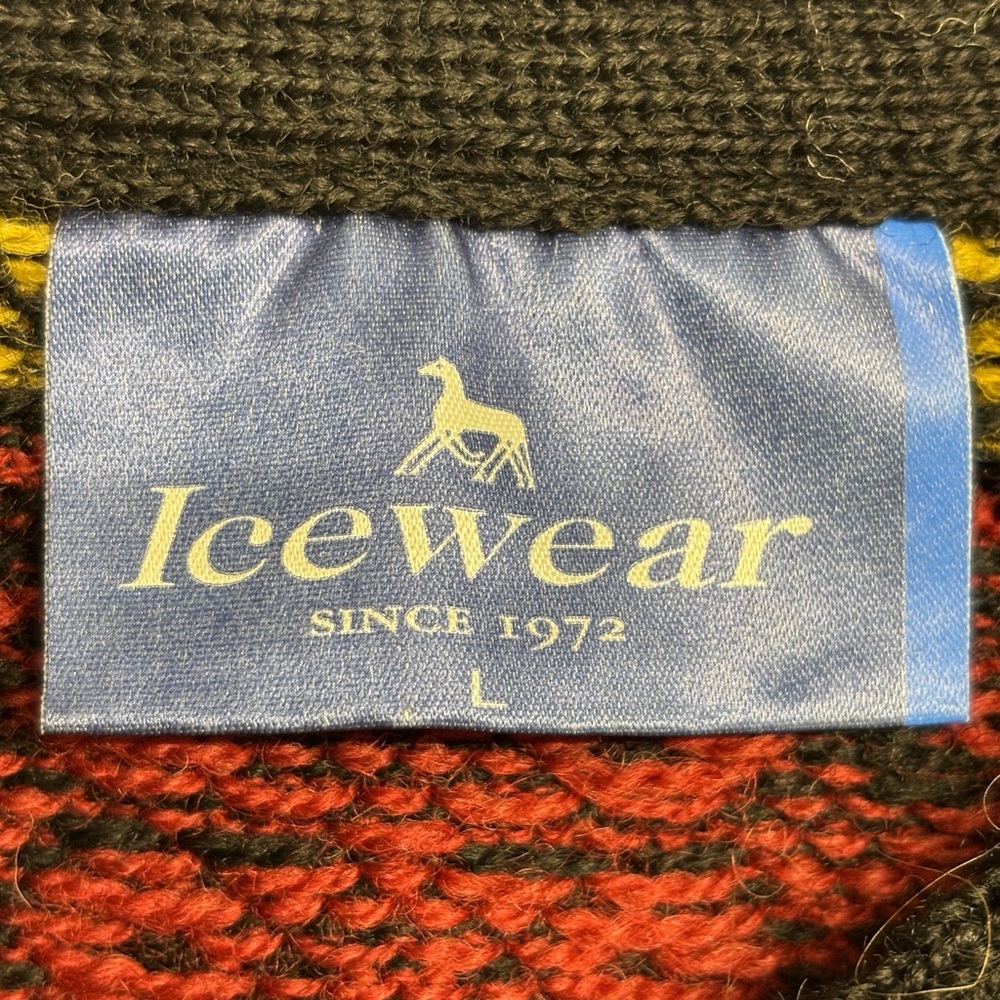 Icewear 100% Wool Knit Nordic Fair Isle Cardigan Sweater Red Black L Snowflake - Picture 4 of 7